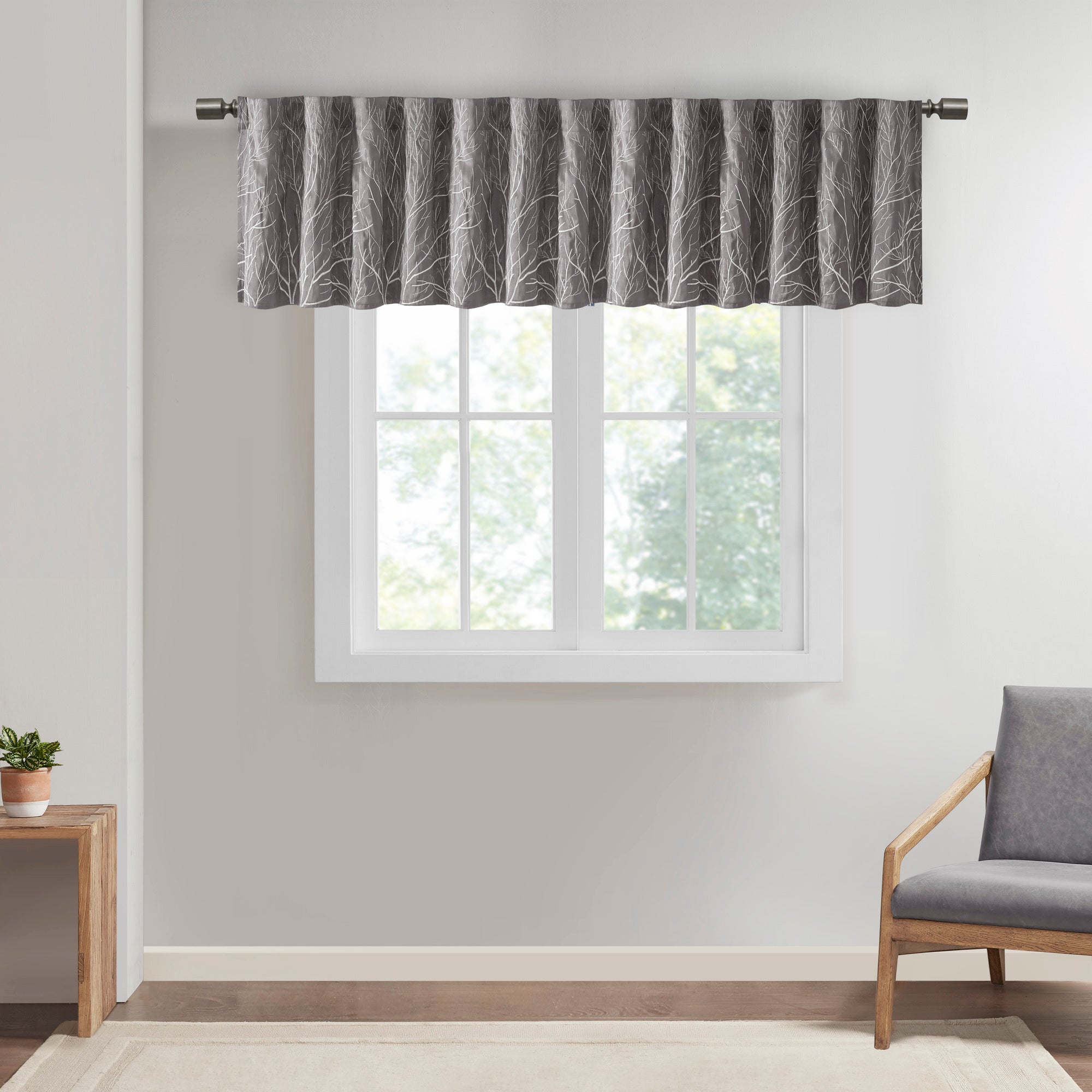 Faux Silk Embroidered Window Valance Grey 50x18'