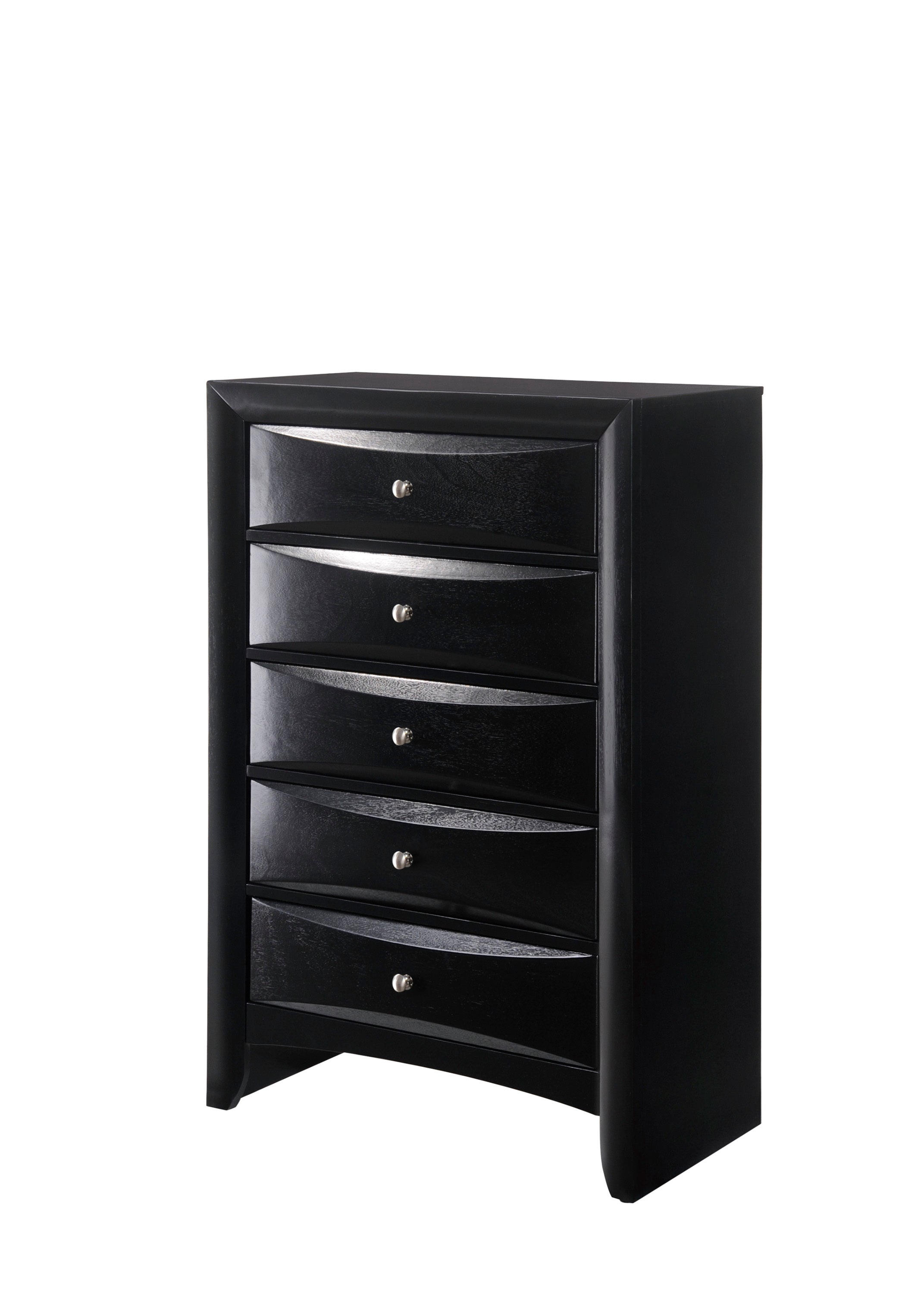 1Pc Contemporary 5 Drawer Chest Black Finish Solid Wood Wooden Bedroom Furniture