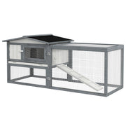PawHut Large Rabbit Hutch Outdoor, 2-Tier 61' L Rabbit Cage with Run Feeding Trough Wooden Guinea Pig Hutch with Removable Tray, Ramp, Asphalt Roof, for 1-2 Rabbits, White