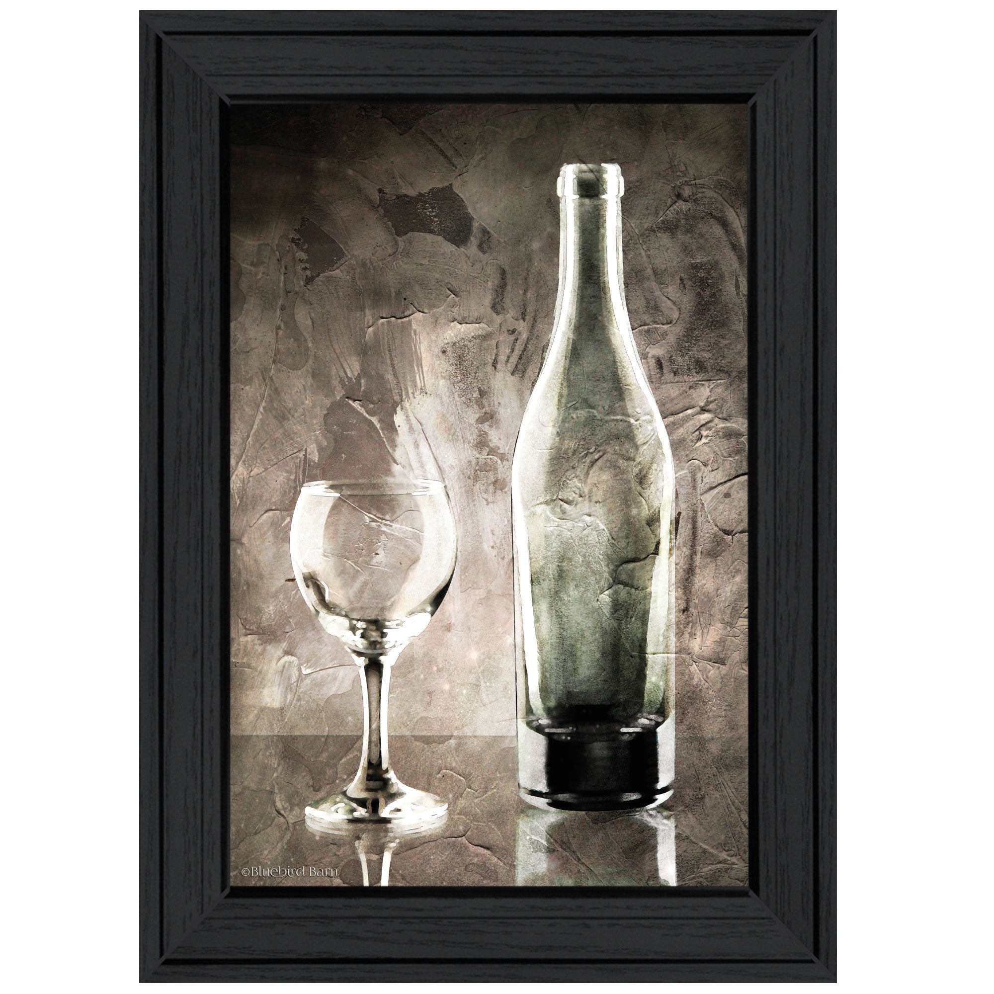 'Moody Gray Wine Glass Still Life' by Bluebird Barn, Ready to Hang Framed Print, Black Frame