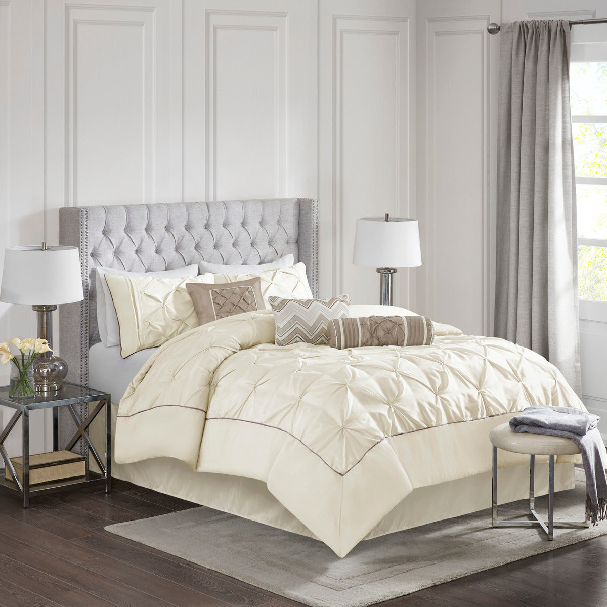 7 Piece Tufted Comforter Set Ivory Full