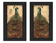 'Peacock Collection' 2-Piece Vignette By John Jones, Printed Wall Art, Ready To Hang Framed Poster, Black Frame