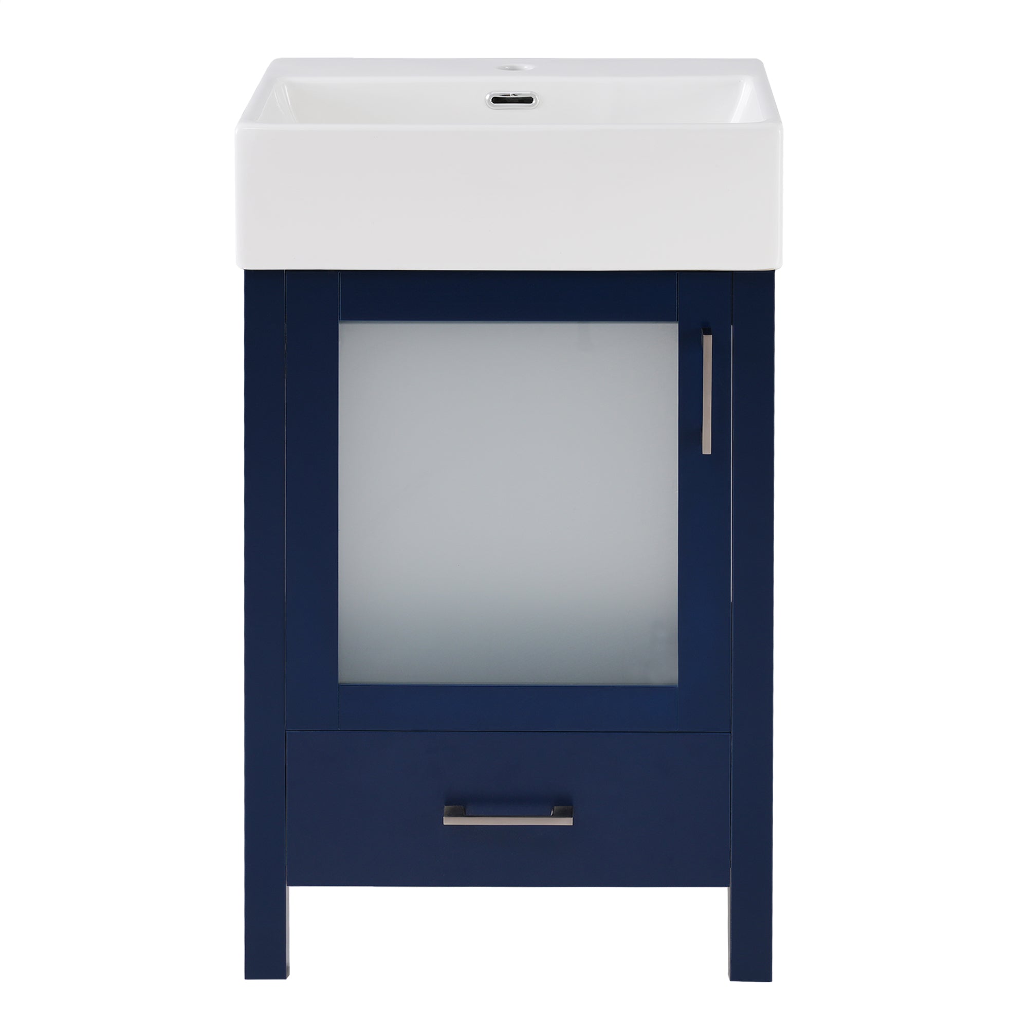 Modern 20-Inch Bathroom Vanity with Ceramic Sink and Ample Storage, Blue, Solid Wood & MDF