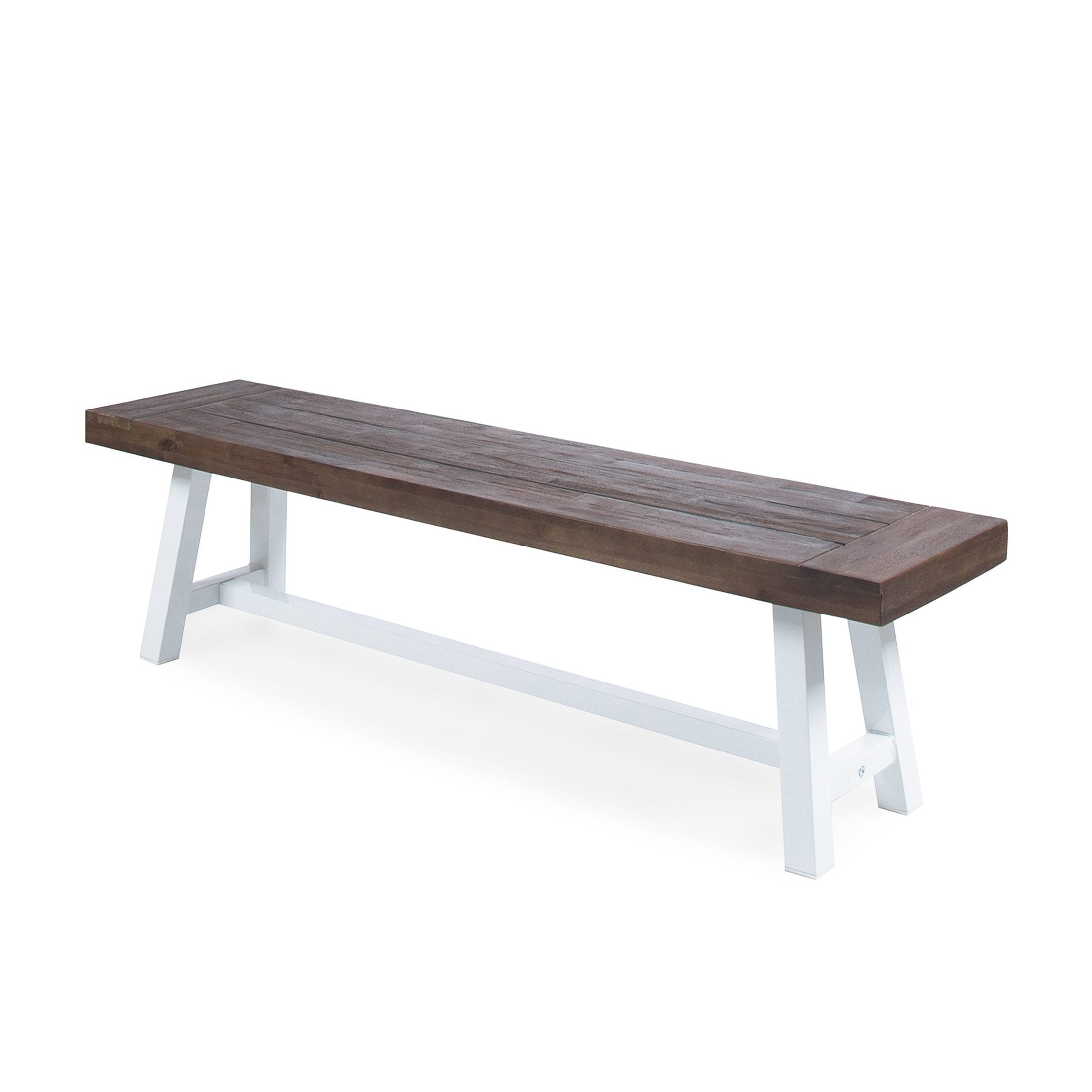 Tranquilizer Outdoor Acacia Wood Bench with Slat Panel Design, Dark Brown and White