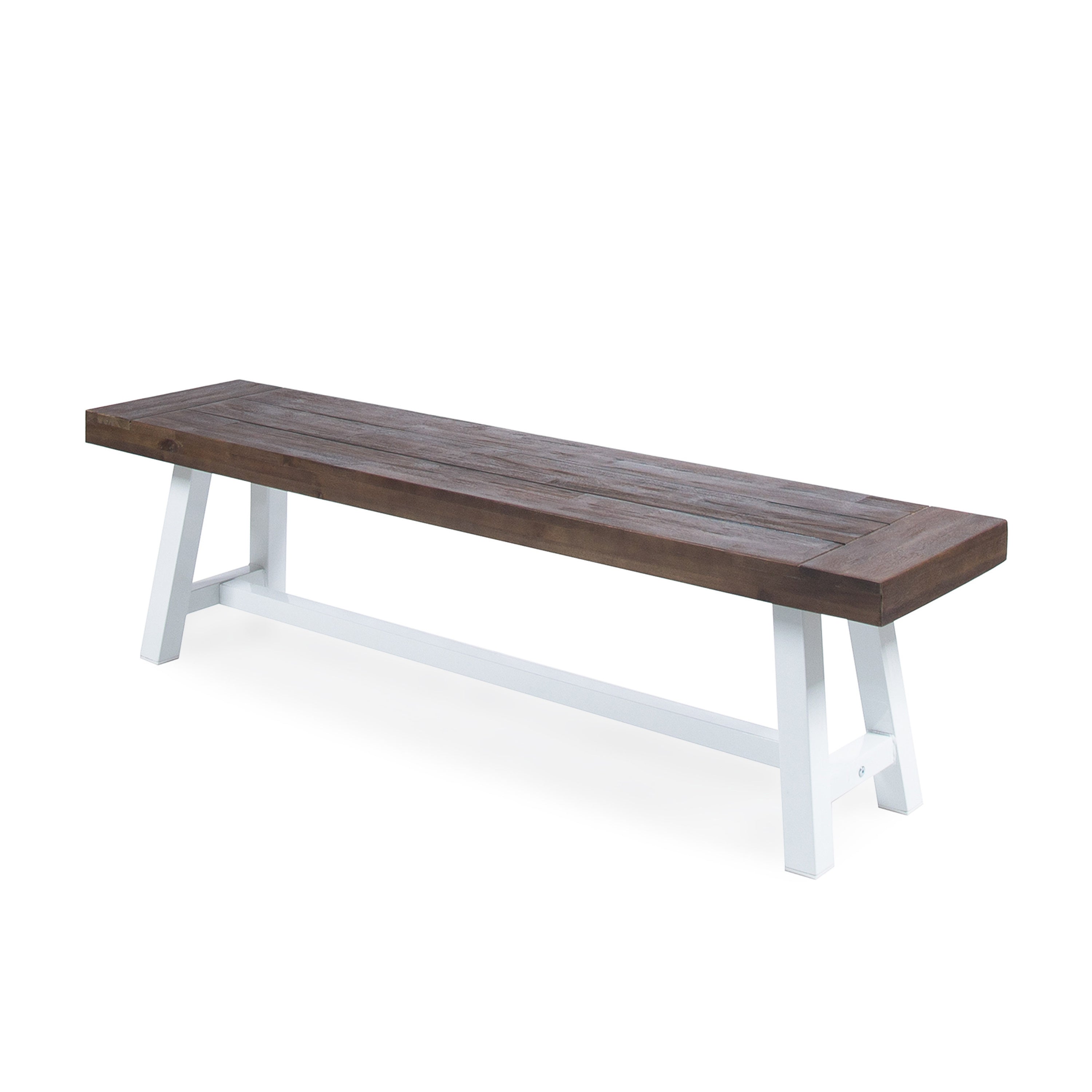 Tranquilizer Outdoor Acacia Wood Bench with Slat Panel Design, Dark Brown and White