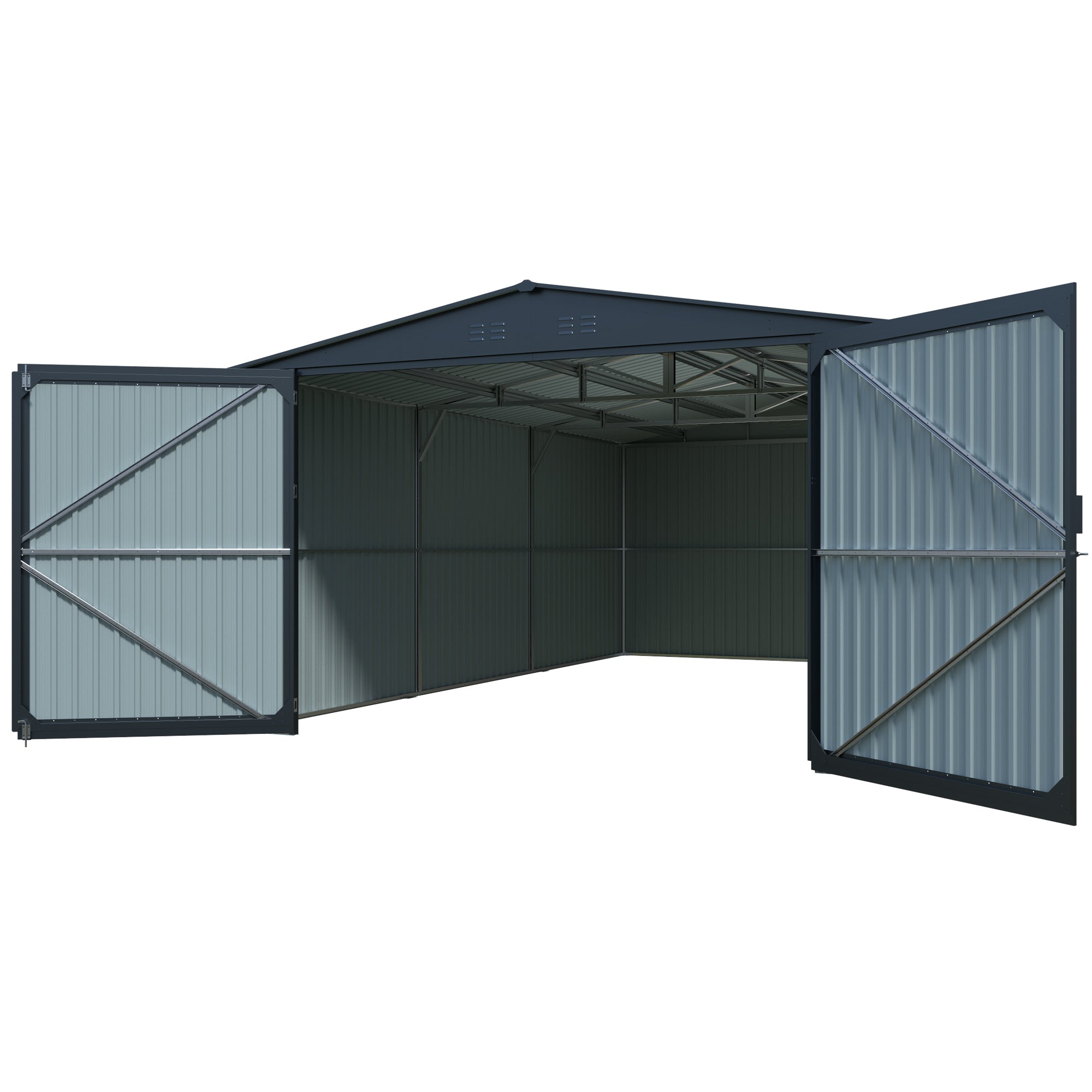 Outdoor Metal Garage Shed 20x13 FT with Dual Doors and Vents for Backyard Utility Storage, Black