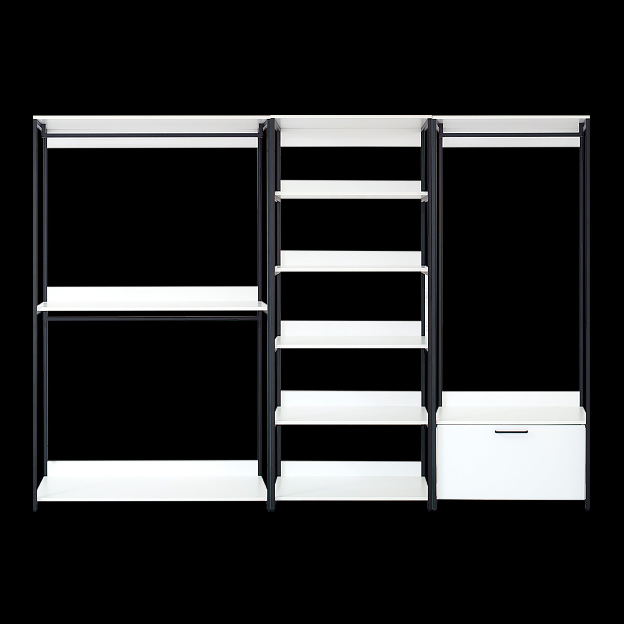 Fiona White Freestanding Walk-in Wood Closet System with Metal Frame, Melamine Finish, 111x17.3x77.7 inches