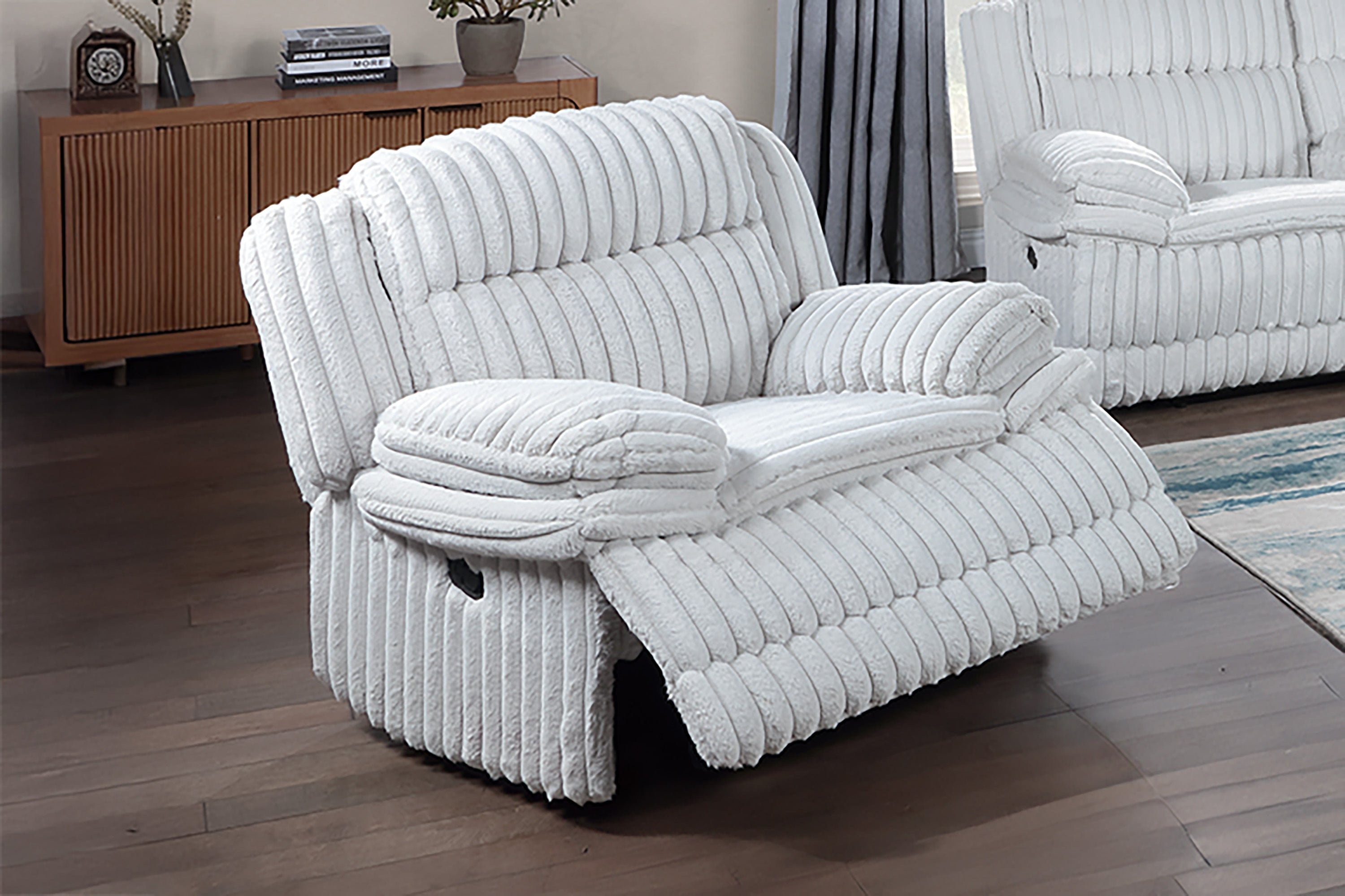 Manual Glider Recliner Fur-Like Corduroy in Light Gray