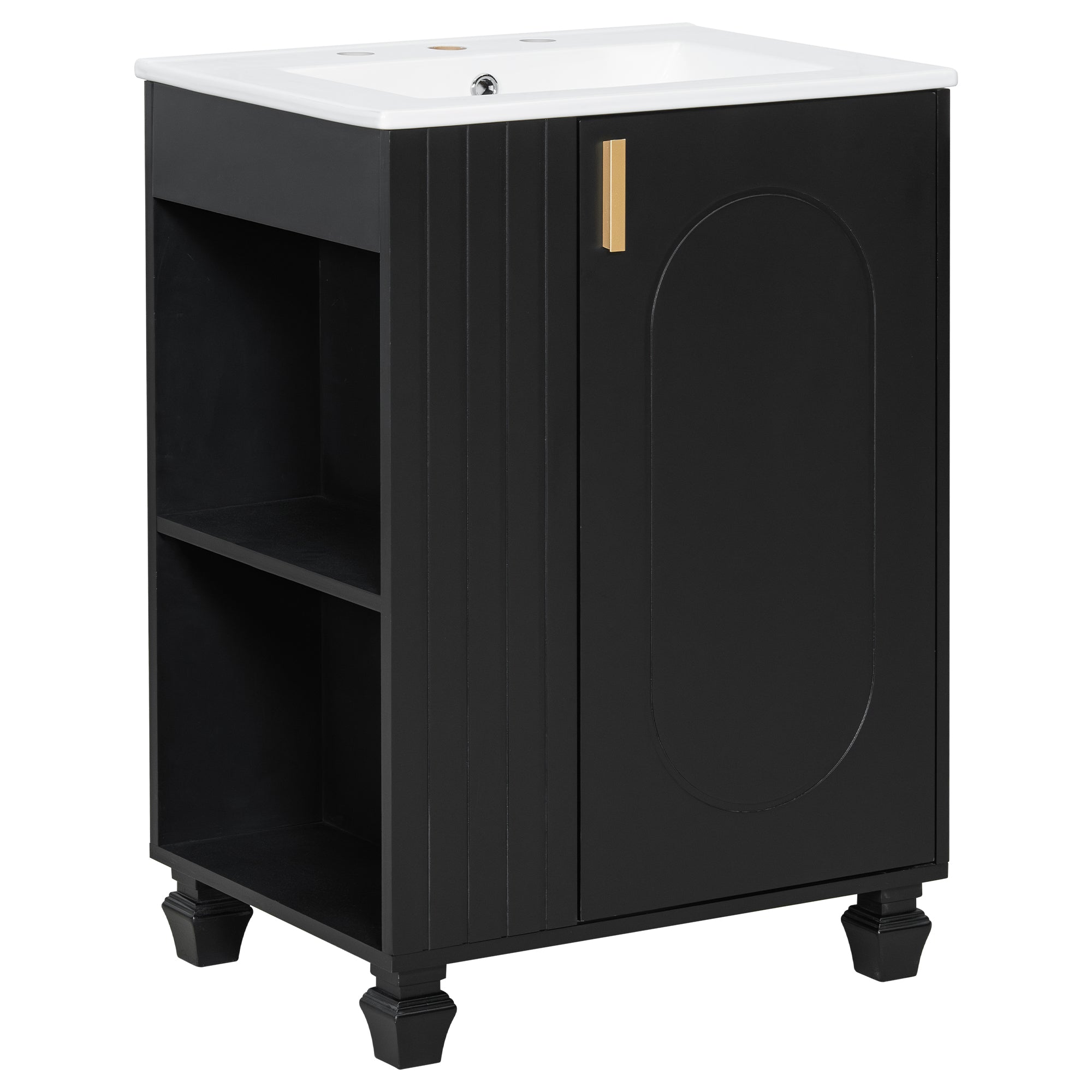 Classic Retro 24' Bathroom Vanity with Sink, Door Shelf, Side Open Storage, Solid Wood Frame, Soft Closing Door, Black