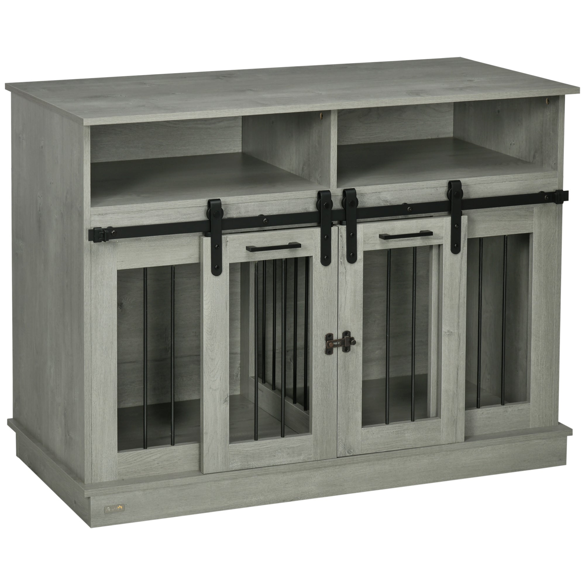 PawHut Dog Crate Furniture for Large Dogs or Double Dog Kennel for Small Dogs with Shelves, Sliding Doors, 47' x 23.5' x 35', Gray