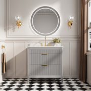 Fully Assembled 36''  Grey Freestanding Single Sink Bathroom Vanity with 2 Handle Sets and Engineered Marble Top