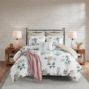 7 Piece Printed Seersucker Comforter Set with Throw Blanket Taupe/Blush King/Cal King