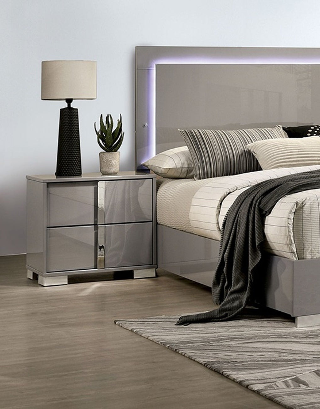 Light Taupe Modern Gorgeous 1pc Bedside Table Bedroom Nightstand Chrome Legs