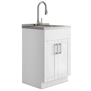 Modern Wide Shaker - 24' Laundry Cabinet with Faucet and Stainless Steel Sink - White