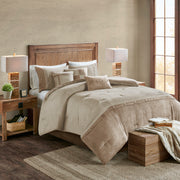 7 Piece Faux Suede Comforter Set Tan King