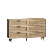 Natural Rattan Storage Cabinet with 6 Drawers for Bedroom and Living Room, Particle Board, 51.18'