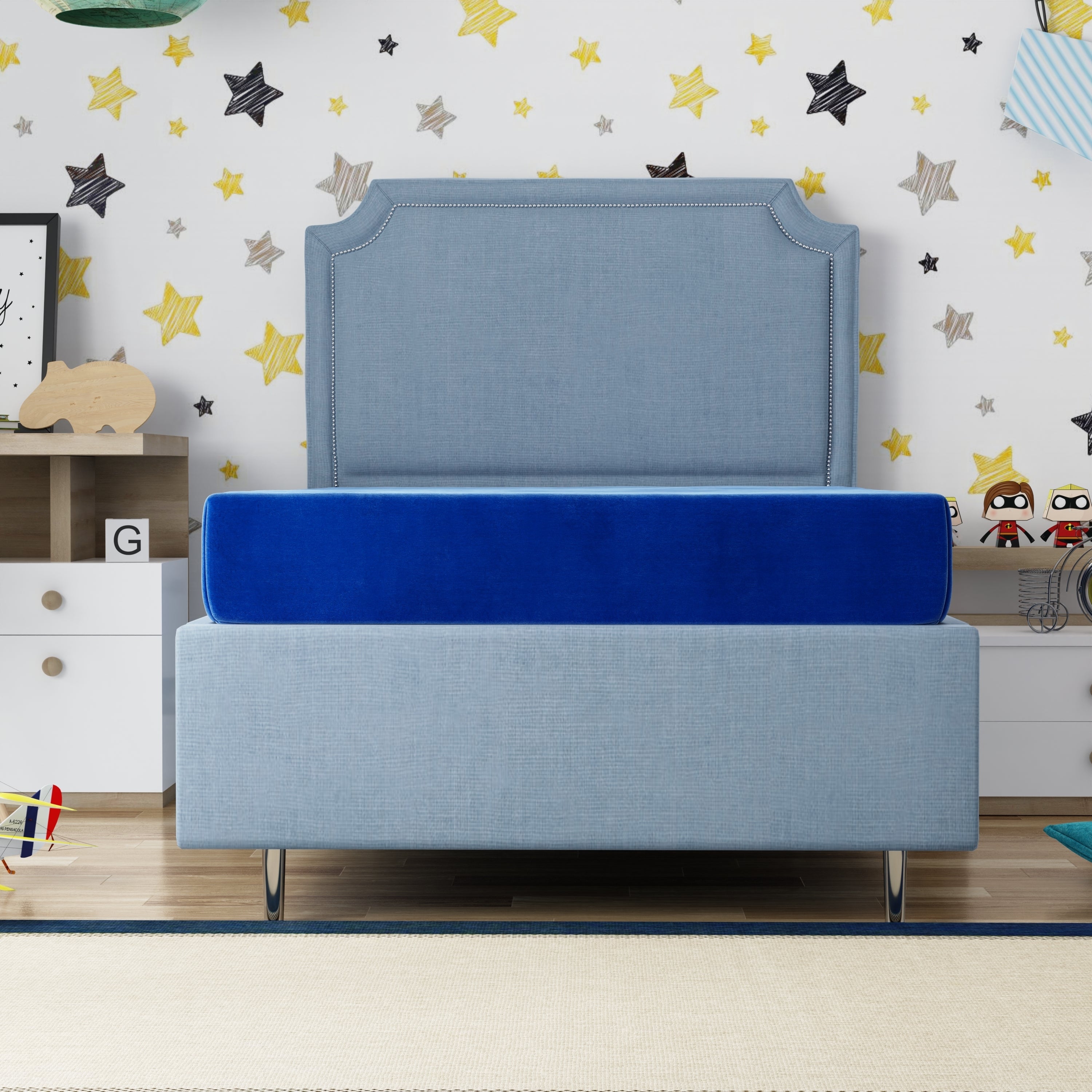 Kids 7' Blue Full Mattress with Water Resistant Cover
