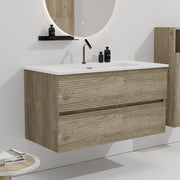 Gloria 36' Wall Mounted Rough Oak&Rough Oak Bathroom Vanity with Integrated Ceramic Sink with Overflow, Large Storage Floating Bathroom Vanity for Modern Bathroom, Pre-assembled