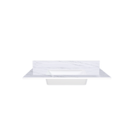 Bianco Carrara Venato Marble Vanity Top with Undermount Sink and Backsplash, 37 Inch, White Sintered Stone