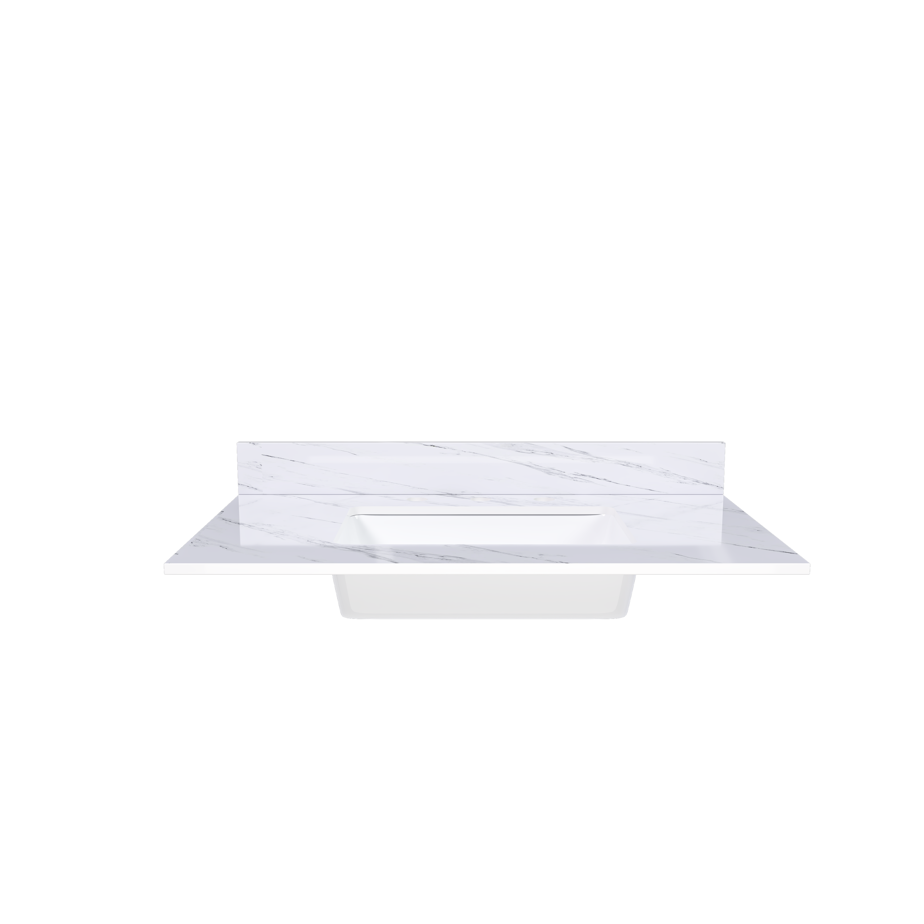 Bianco Carrara Venato Marble Vanity Top with Undermount Sink and Backsplash, 37 Inch, White Sintered Stone