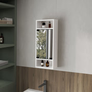 FM FURNITURE Pine Like Medicine Cabinet with Mirrored Door and Open Storage, White