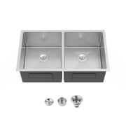 33'x19' Embedded Double Bowl Kitchen Sink, Undermount Handmade Sink in Brushed (Sink only)