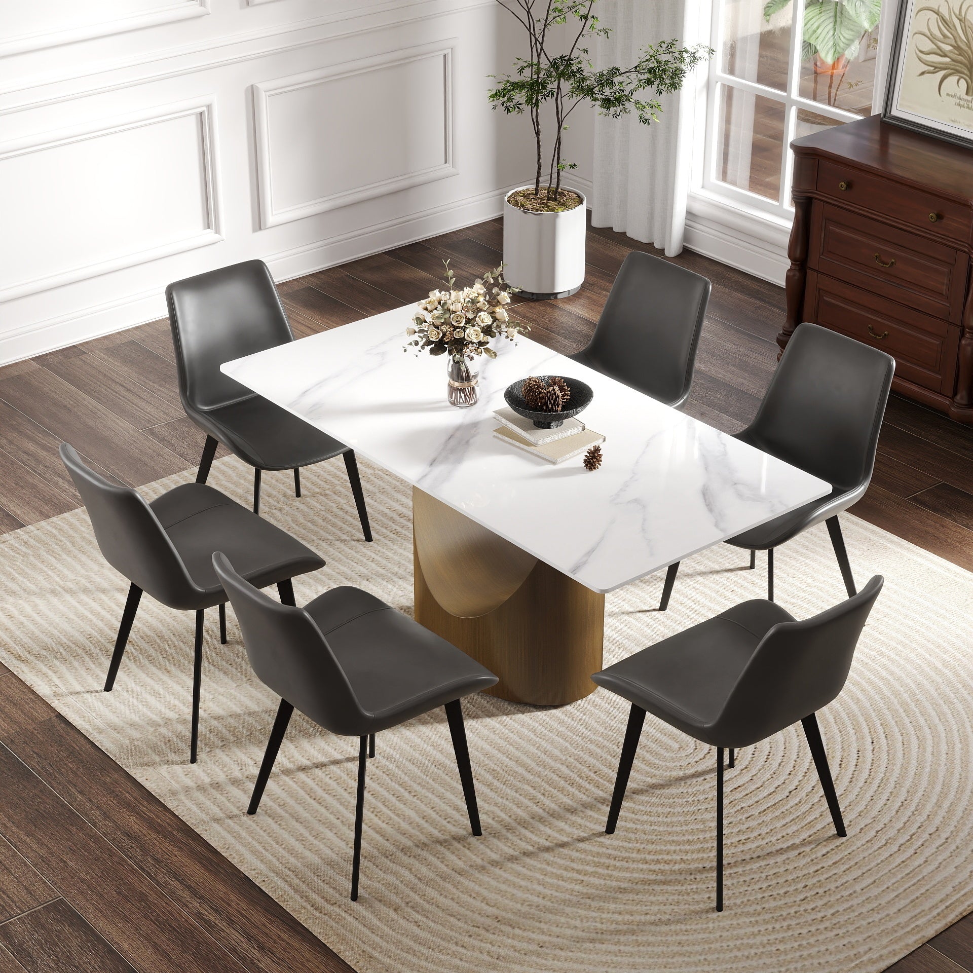 63 'Modern Artificial Stone White Panel Bronze Iron Metal Legs-Can Accommodate 6-8 People