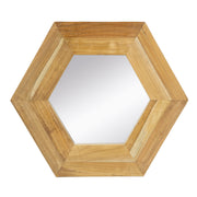 18.5' x 18.5' Hexagon Mirror with Natural Wood Frame, Wall Decor for Living Room Bathroom Hallway,