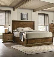 Walnut Color Transitional Style Full Size Bed 2x Nightstands 3pc Set Bedroom Furniture Metal Knobs