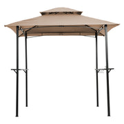 Outdoor Grill Gazebo 8 x 5 ft (96 - 60 in) with Double-Tier Soft Top Canopy, Steel Frame, Bar Counters & Hook - Khaki Metal