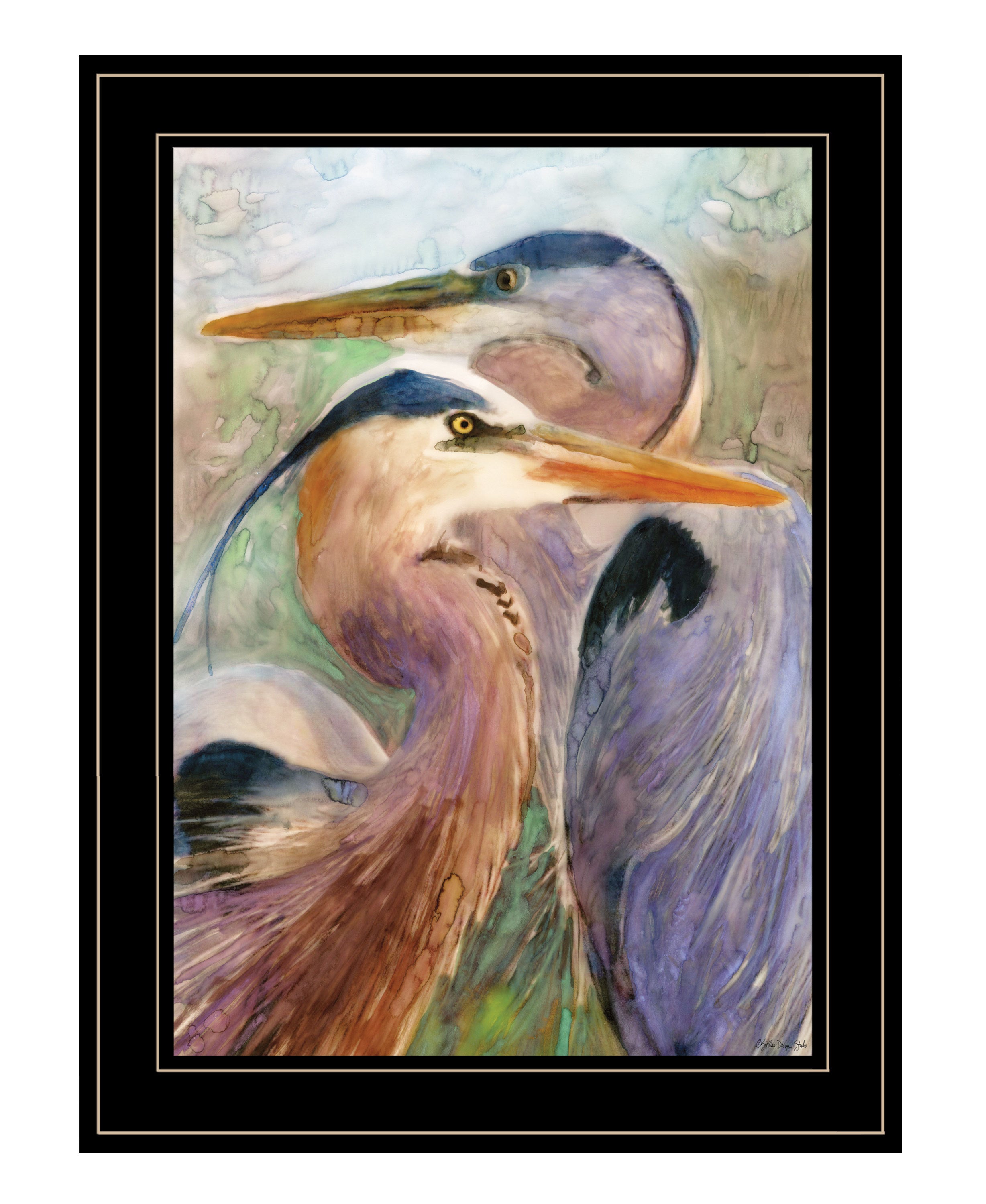 'Blue Heron Duet' by Stellar Design Studio, Ready to Hang Framed Print, Black Frame