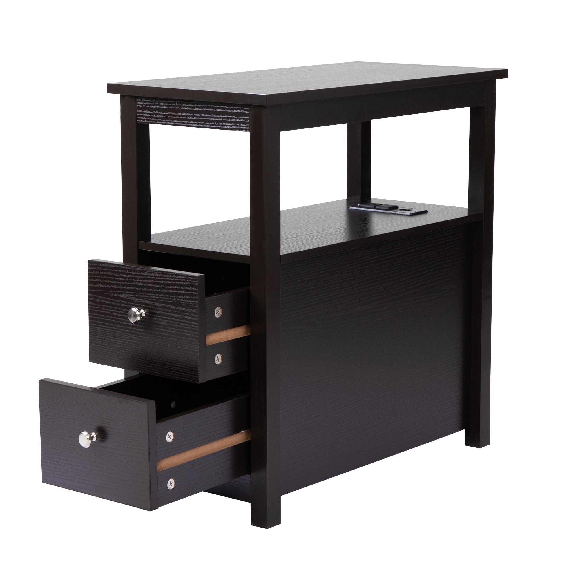 Transitional Nightstand with USB Charging Station, Wooden End Table Bedside Table, 2-Drawer Home&Kitchen Storage Cabinet,1pc