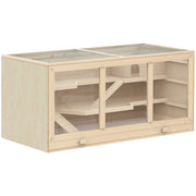 PawHut Extra Large Wooden Hamster Cage, Gerbil Cage, and Other Small Animal Habitat, Hamster Habitat with Opening Roof, Hut, Ramps, Natural