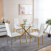1+4,5pieces dining set, Table metal leg Mid-century Dining Table for 4-6 people With Glass  Table Top, Pedestal Dining Table, End Table Leisure Coffee Table.