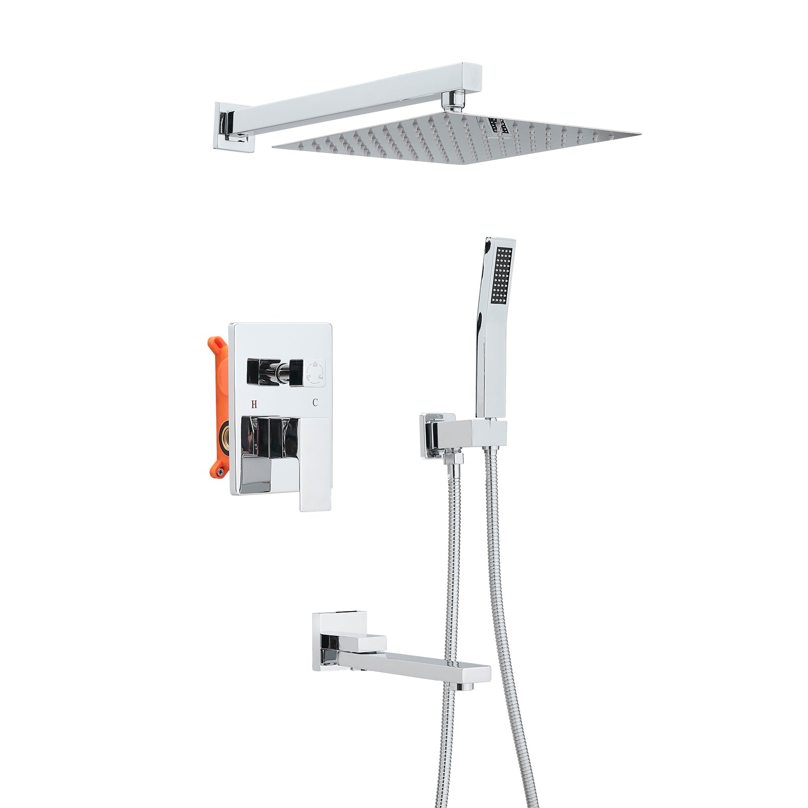 Shower System with 10 Inch Rain Shower Head and Handheld Wall Mounted and Down Sprayer,High Pressure Rainfall Shower Faucet Fixture Combo Set with 2 in 1 Handheld Showerhead for Bathroom, Chrome