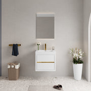 24' Wall-Mounted Bathroom Vanity with Sink, Floating Bathroom Storage Cabinet with Stone Resin Countertop and Soft Close Drawers, Glossy White 24V15-24GW