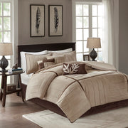 7 Piece Faux Suede Comforter Set Beige Full