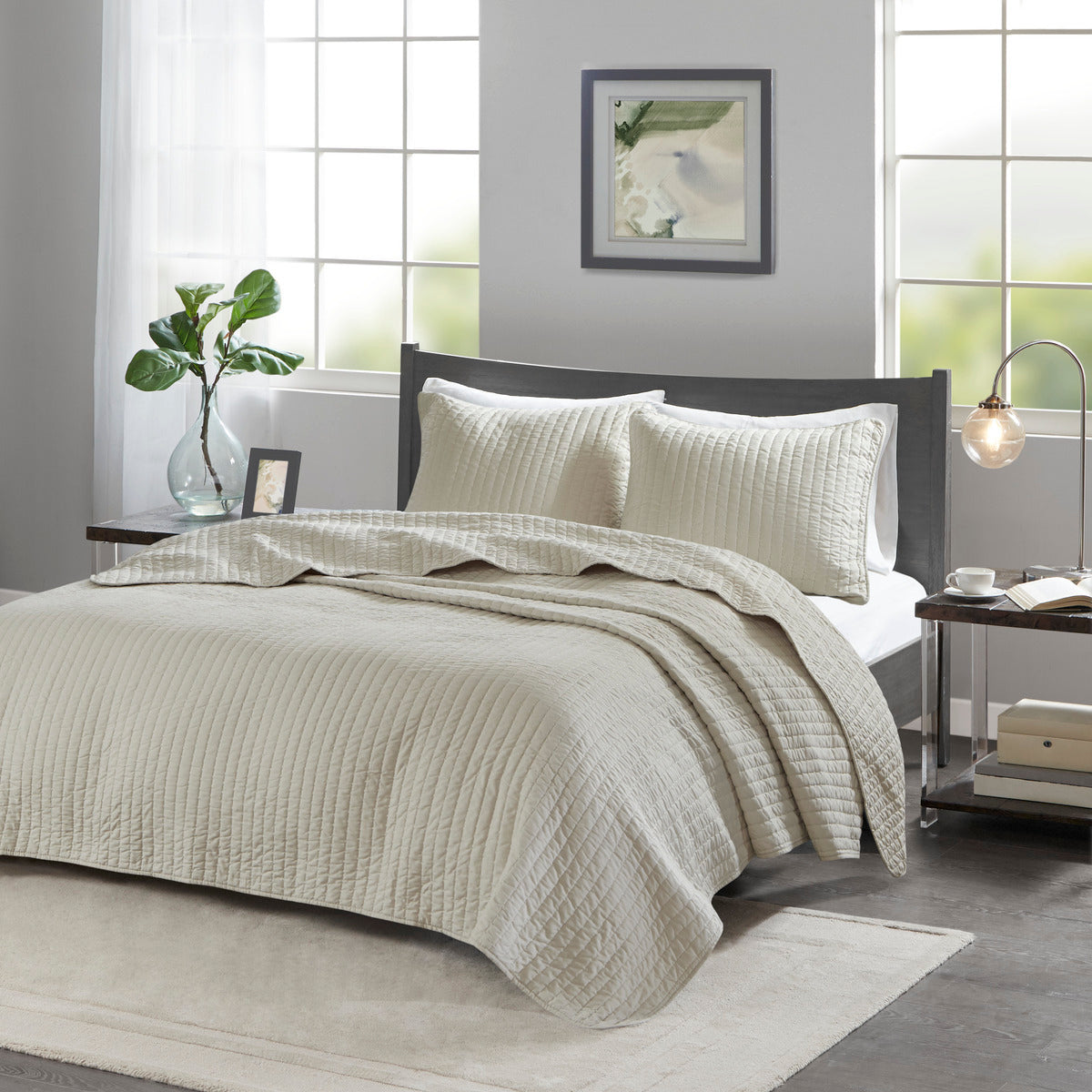 3 Piece Quilt Set Cream Full/Queen