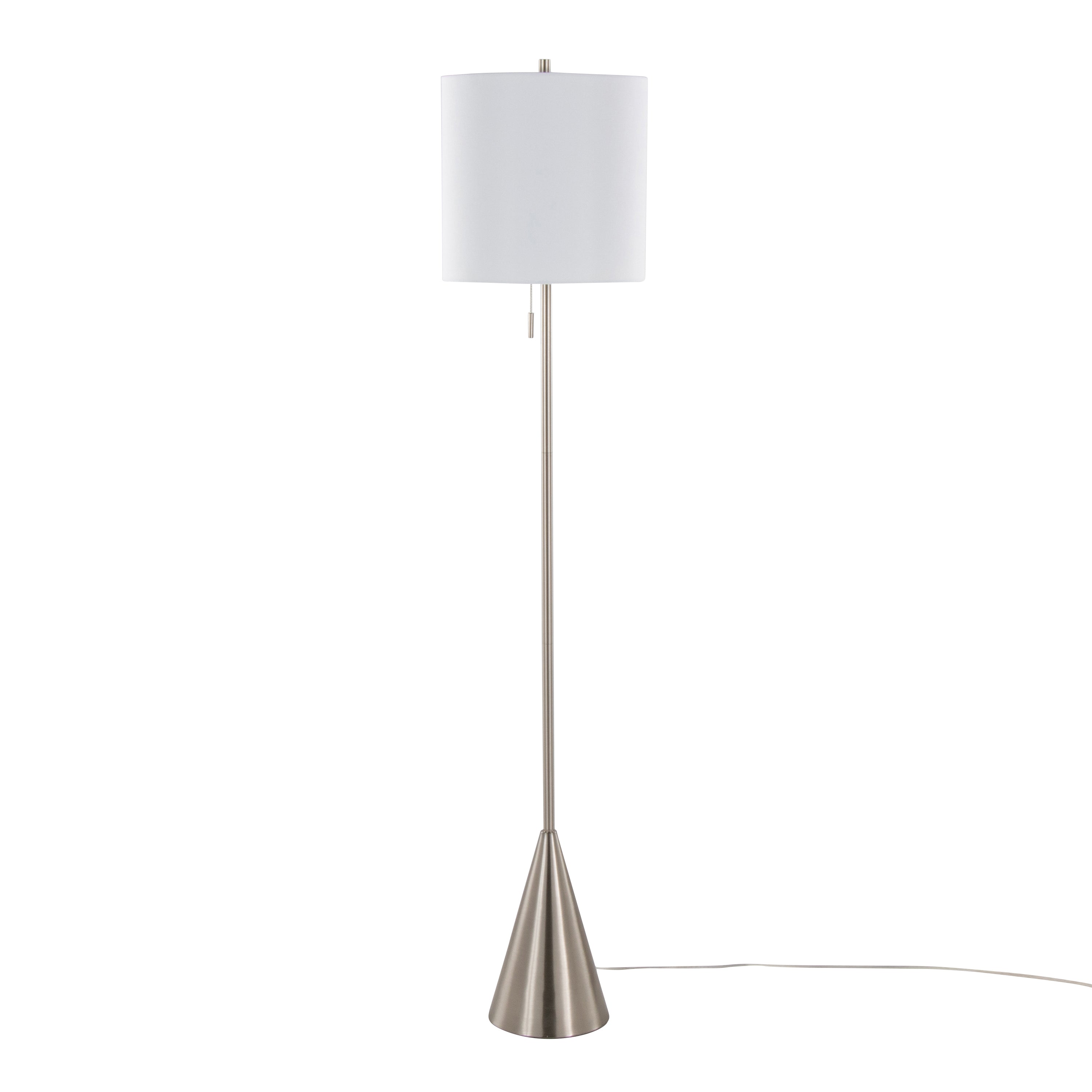 Cone 64' Contemporary Metal Floor Lamp in Brushed Nickel with White Linen Shade from Grandview Gallery by LumiSource