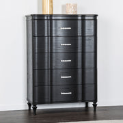 Glamorous  Finish 1pc Chest Curved Front Full Extension Drawer Acrylic Handles Turned Wooden Legs Felt Lined Top Drawer Black Finish Bedroom Furniture