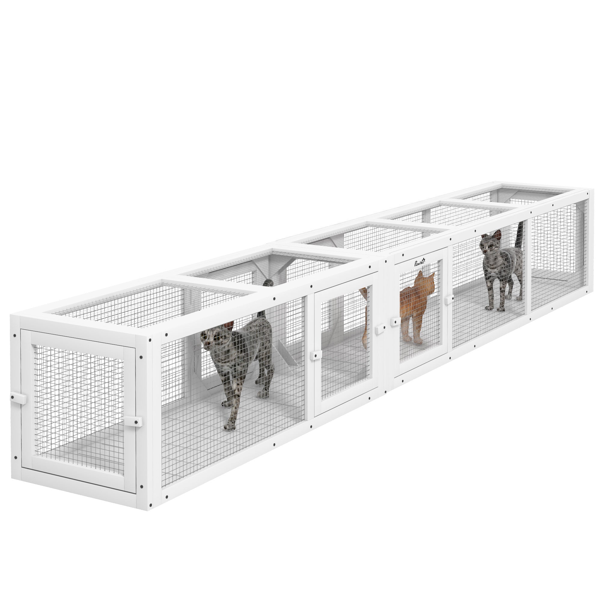 PawHut Cat Tunnel Outdoor, Wooden Cat Tube with Combinable Design, 8 Doors, 98' Cat Toys for Kitty, Puppy, Pet, House, Window, Cage, White