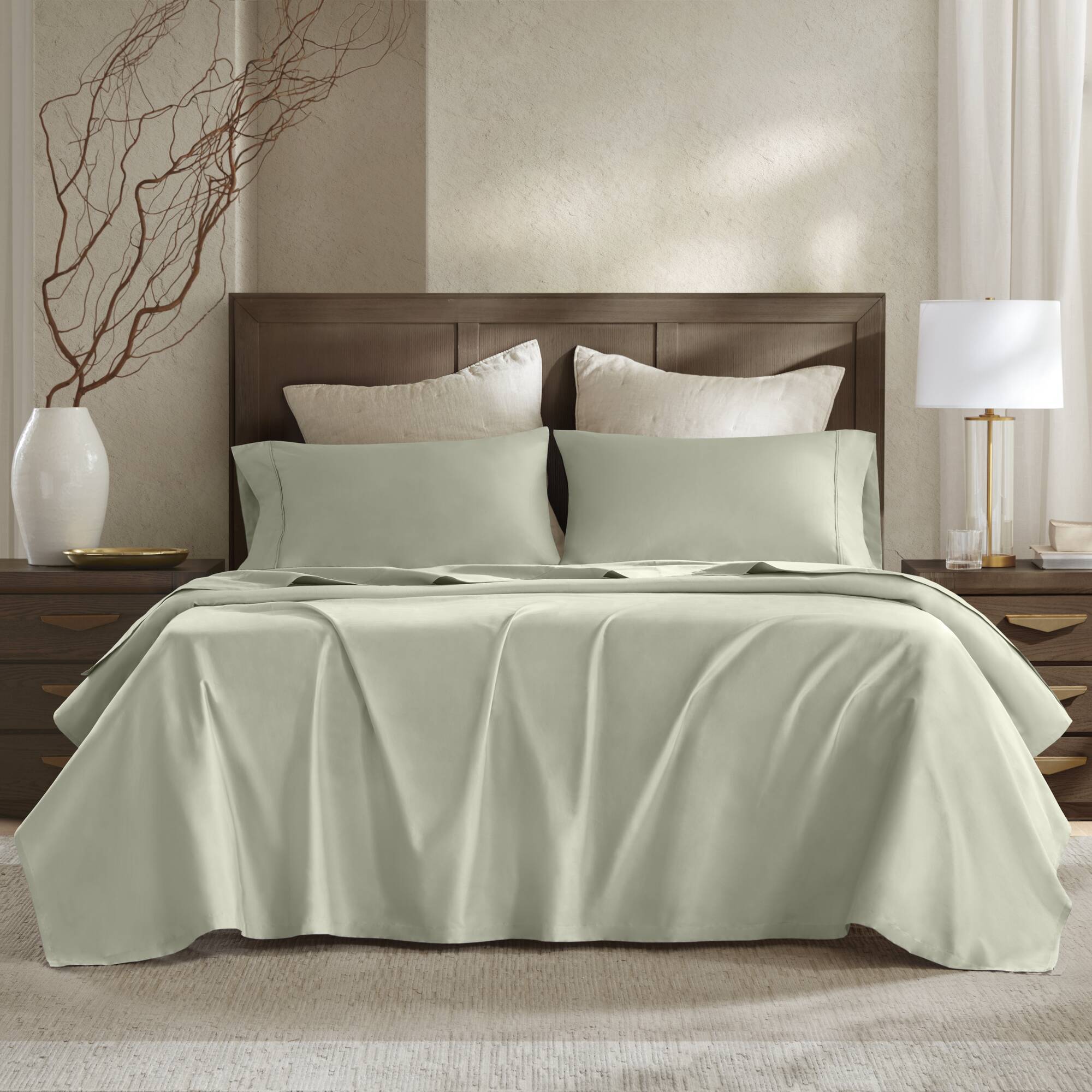 4 Pieces King Sateen Sheet Set,Sage