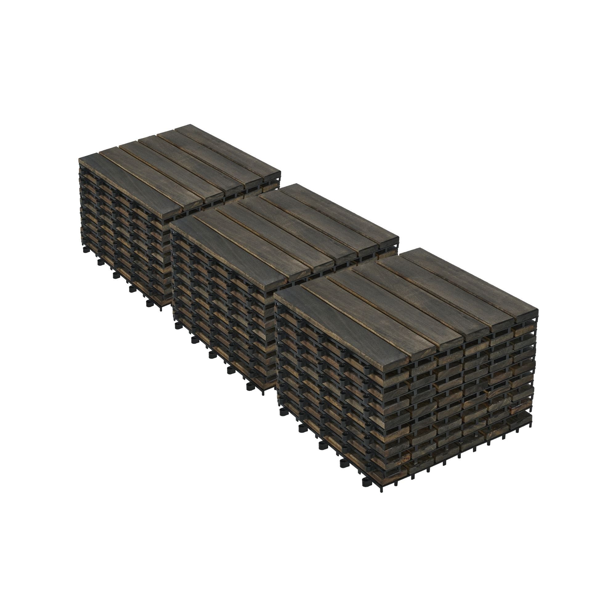 Acacia Hardwood Interlocking Deck Tiles, Striped Pattern, Dark Brown, 12' x 12' Outdoor Flooring