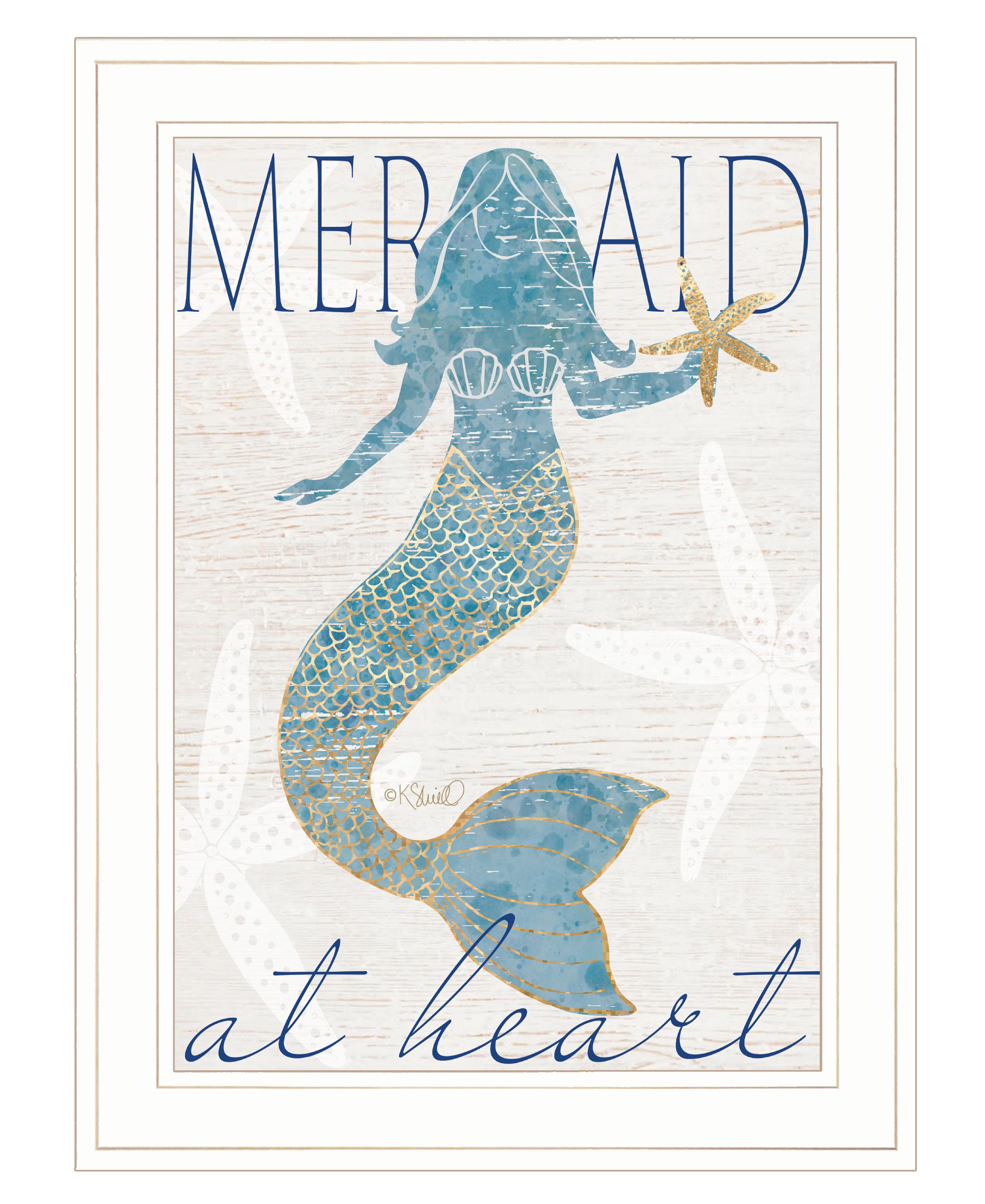 'Mermaid at Heart' by Kate Sherrill, Ready to Hang Framed Print, White Frame