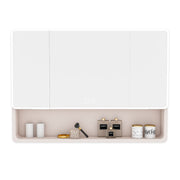Aluminium Medicine Cabinet Mirror, 35 x 28 Inches with 3 Colors LED Light and Defogging Function, Khaki