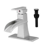 Sink Faucet With Deck Plate Waterfall Brushsed with Pop Up Drain and Supply Lines Bathroom faucets for Sink 1 Hole One Handle Faucets Vanity Bath Mixer Tap