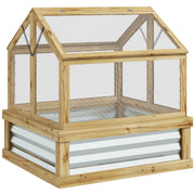 Outsunny Raised Garden Bed with Polycarbonate Greenhouse, Garden Wooden Cold Frame Greenhouse Flower Planter Protection, Peak Roof, 35.5' x 31.5' x 36', Natural
