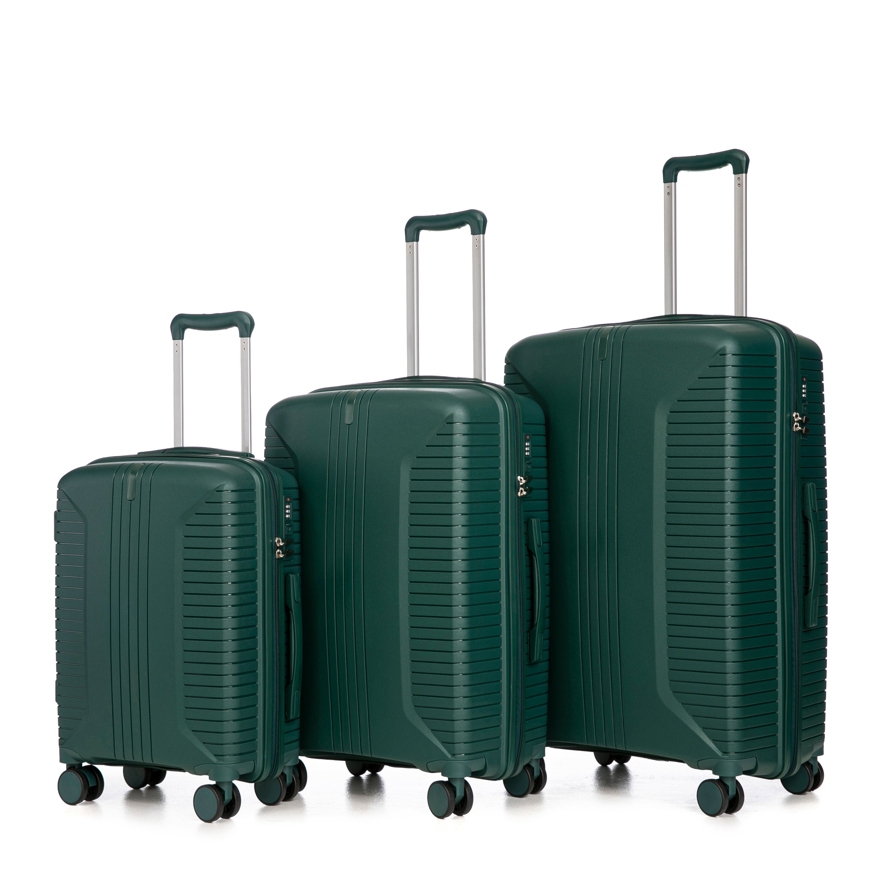 20'/24'/28' 3 pcs/set in PP Spinner Wheel Luggage, Carry on Suitcase, Matching Color, Combination Lock (Emerald)