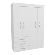 Denver Adjustable Armoire, Rods, Double Door Cabinet, Three Drawers, Two Shelves White