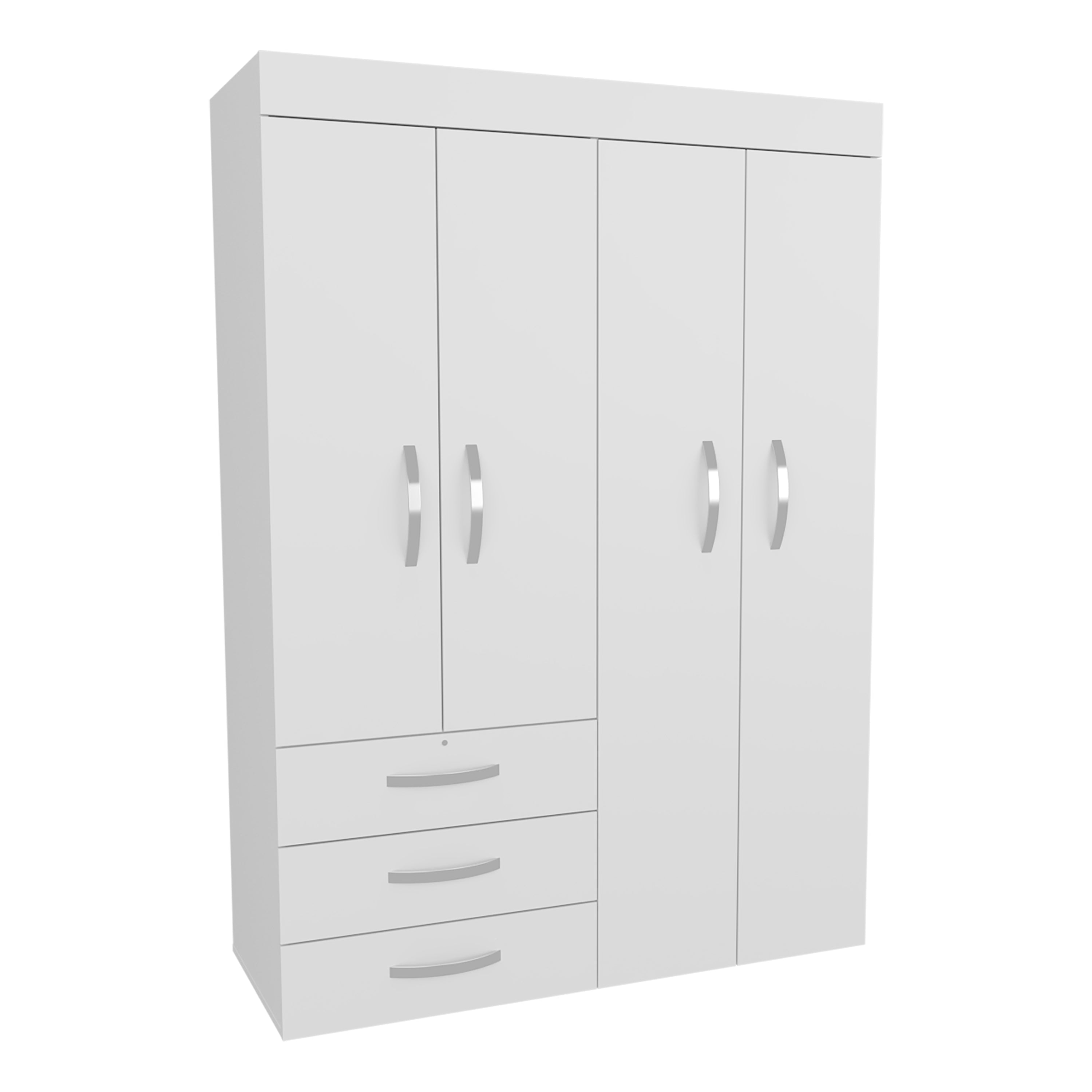 Denver Adjustable Armoire, Rods, Double Door Cabinet, Three Drawers, Two Shelves White
